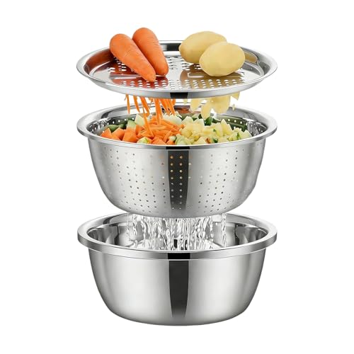 Générique Stainless Steel Strainer Basin - Washing Draining, 26CM Colander Basket | Kitchen Prep Tool For Vegetables Fruits Rice Washing Draining Salad Making Meal Prep Home Apartment Dining Room
