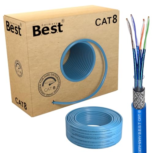 Germany B.e.s.t 100M CAT 8 Netzwerkkabel Verlegekabel Kupfer LAN Kabel Ethernetkabel S/FTP 40 Gbit/s Kat 8 reines Kupfer Datenkabel PoE++ LSZH Datenkabel Simplex
