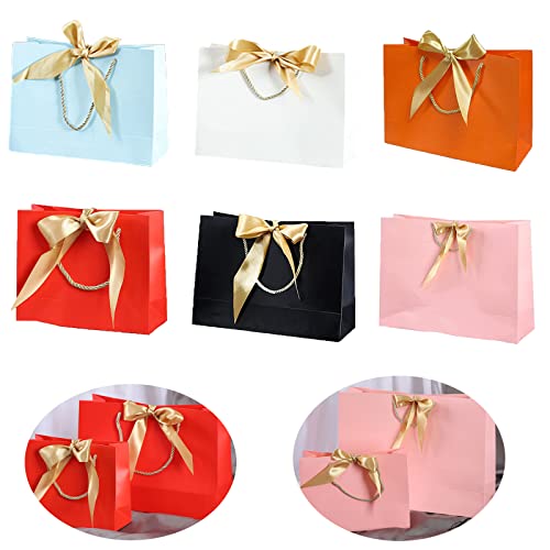 6 Pièces Sac De Fête Avec Ruban D'Arc Sacs-Cadeaux En Ruban D'Arc Sacs En Papier ColoréS Avec Poignées Convient Pour Anniversaire, Mariage, Fête De Remise Des Diplômes, Sacs-Cadeaux De Bricolage Cover
