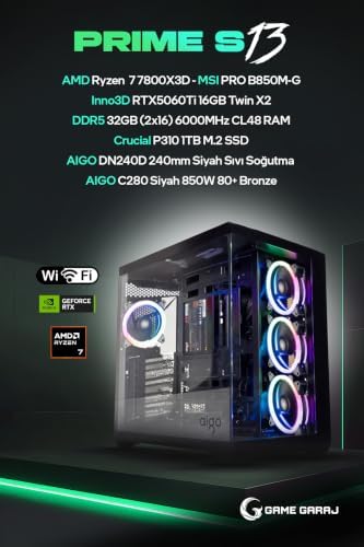 Game Garaj Prime S13 AMD Ryzen 7 7800X3D 32GB RAM 1TB SSD RTX5060Ti 240mm Sıvı Soğutma FreeDOS Oyuncu OEM Paket - Görsel 3