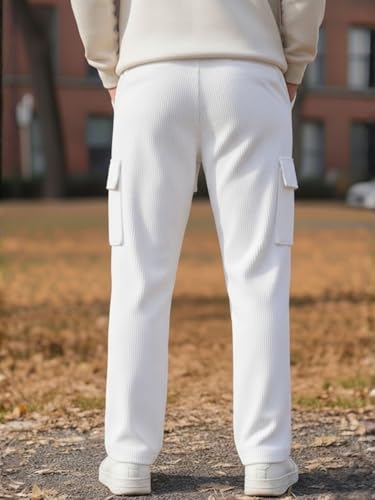 Image of Men's Ribbed Casual Cargo Pants | Stretchable & Comfortable Lower | Elastic Waist Drawstring | Relaxed Fit Stretchable & Comfortable Textured Fabric Cargo Pant for Men