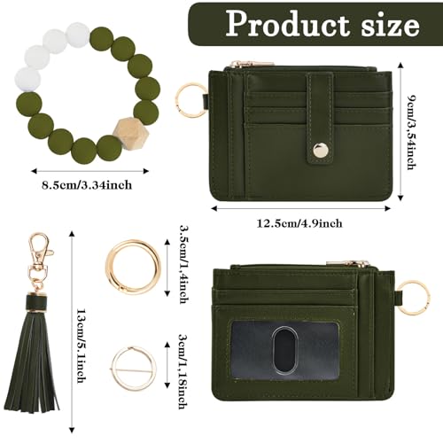 Image of KNGITRYI Wristlet Wallet for Women,RFID Keychain Wallet with Beaded Strap | 8 Card Slots,ID Window,Zipper Pocket,Leather Tassel,Compact Design