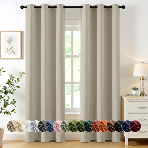 Image of MIULEE Blackout Curtains for Bedroom Living Room 2 Panels, Thermal Insulated Room Darkening Drapes Grommet Noise Reducing Light Blocking Window Treatments 84 Inches Long 40x84 Inch Sand