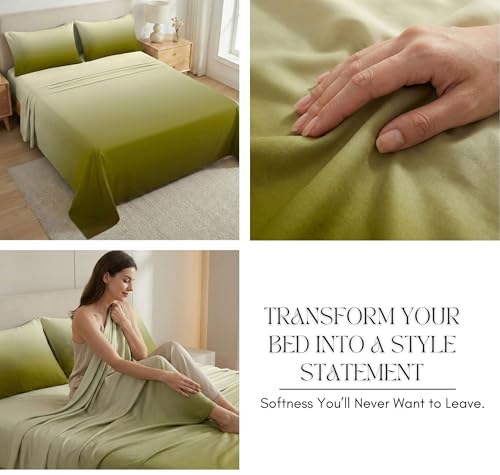 Image of HOMEKART Satin Bedsheet King Size for Double Bed |300 TC Ultra Soft,Silky Smooth Satin Silk Bed Sheet with 2 Pillow Covers |Luxury Bedsheets for Romantic /Date Night (108x108 Inche,(Olive Sage)