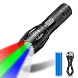 HYVCZP Torcia LED 4 in 1 Ricaricabile con Colori Rosso, Verde, Blu e Bianco, Super Luminosa con Messa a Fuoco Regolabile, 4 Modalità di Illuminazione, Impermeabile, Torcia Tascabile per Emergenza