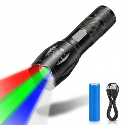 HYVCZP Torcia LED 4 in 1 Ricaricabile con Colori Rosso,