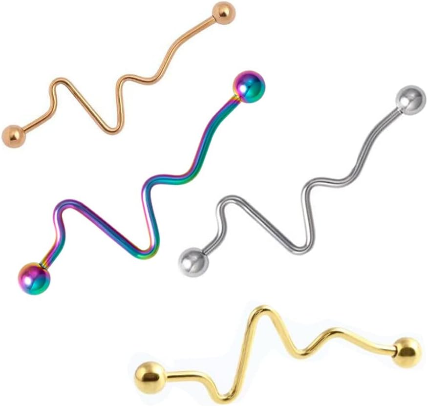 14G Zig-Zag Industrial Barbell - 9 Color Options - 14 Gauge Industrial Cartilage Piercing Body Jewelry