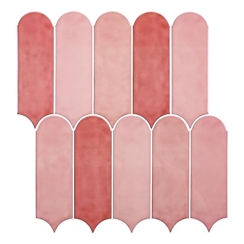 Pink Peel and Stick Backsplash, Removable Renter Friendly Backsplash, Feather Stick on Wall Tiles for Kitchen Bathroom (10 Sheets, Thicker)