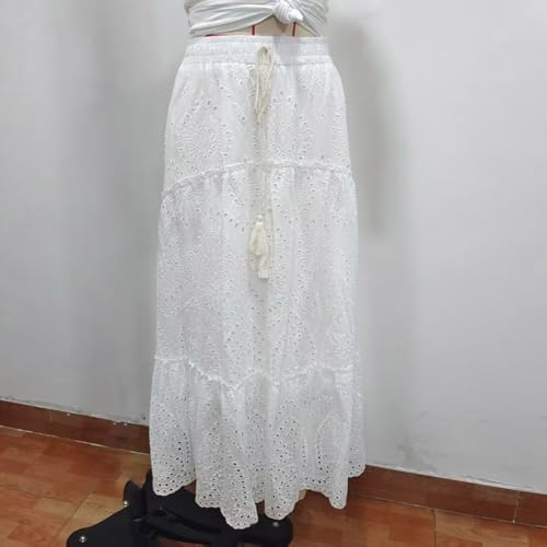 HGps8w Elegant Embroidered Lace Eyelet Maxi Skirt for Women 2025 Hollow Out High Waisted A-Line Boho Beach Skirt4