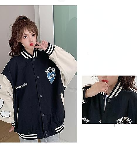 Women Cute Vintage Varsity Jacket Kawaii Heart Print Hip Hop Bomber Jacket Y2K Japanese Korean Preppy Button Up Streetwear3