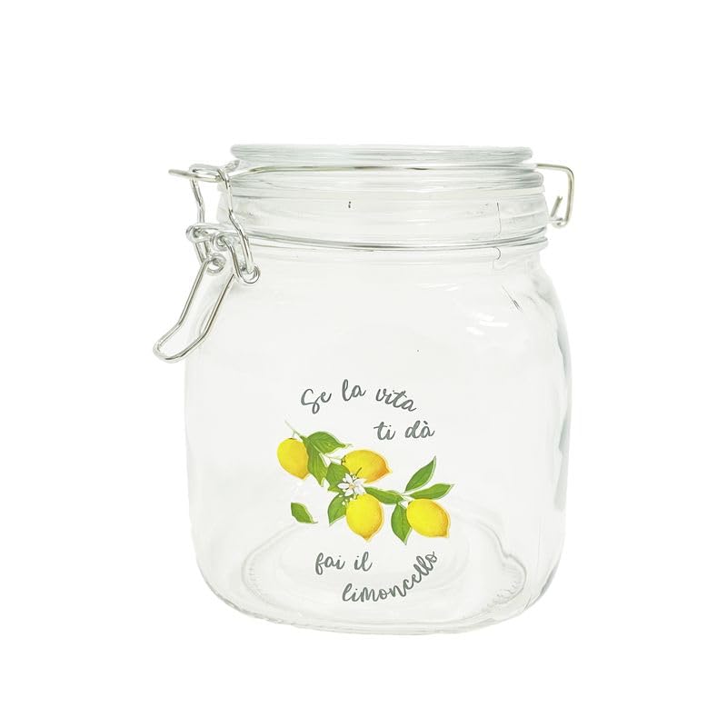 ROCKING GIFTS Bote de Cristal Transparente para Cocina con Limones Capacidad 1L Recipiente Hermético Accesorios de Cocina 15 cm