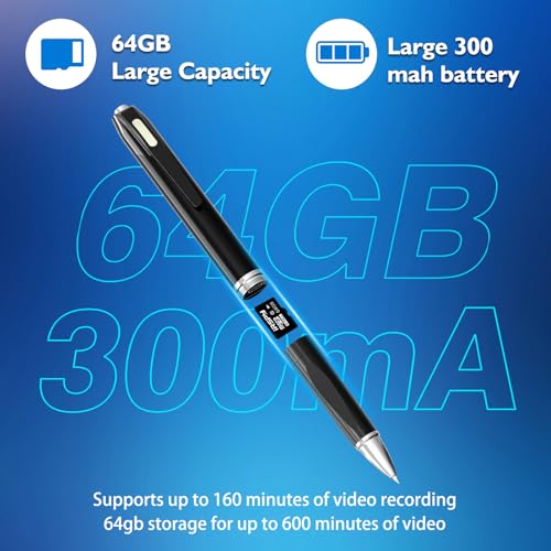 64GB超小型ペン型カメラ 小型カメラ 1080p長時間録画 静止画撮影 会議記録 ビジネスノート 証拠保存 日本語取扱説明書付属(128GBメモリー対応)