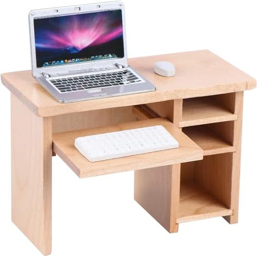 Dollhouse Miniature Laptop Computer and Office Table Doll House Simulation Notebook Accessories for Doll 1/6 1/12 Miniatures Pretend Play