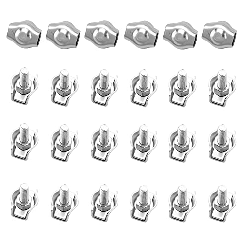 SyiXute 24 Piezas Clip para Cable de Acero,M2 Abrazadera de Cable Simple para 2mm Cuerda de Alambre,Abrazadera para Cable de Acero Inoxidable para La Fijación de Cables de Acero y Cables