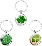 Akmcw 3 Pcs Four Leaf Clover Keychain Good Luck Charms Lucky Shamrock Keychain St. Patricks Day Party Favors, St.Patrick Day Gift for Men Women