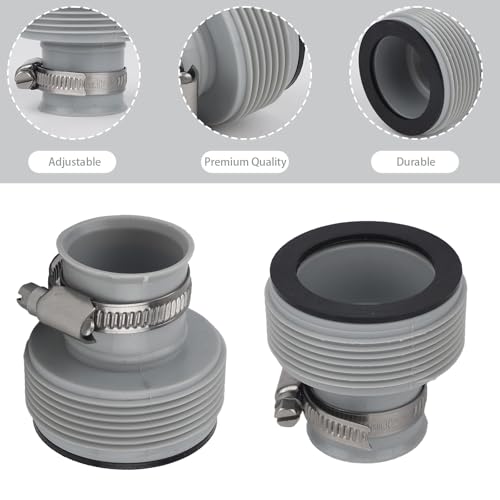 lasuroa 2pcs 1.25" to 1.5" Type B Pool Hose Adapter Connector, Rubber Sealed Hose Fittings with Metal Adjustment Hoop Compatible with Intex Filter Pumps, Above Ground Swimming Pools Accessories - Image 3