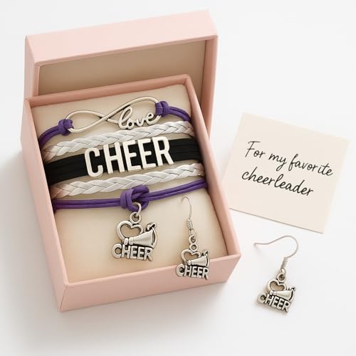 Image of Infinity Collection - Cheer Bracelet & Earrings Set - Purple & Black Infinity Love Cheer Charm, Jewelry for Cheerleaders, Teams, Moms & Coaches