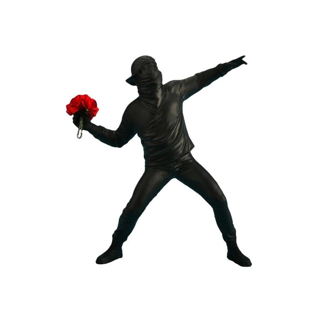 Statue Banksy fleur noir lisse : rompez la monotonie de votre décoration murale