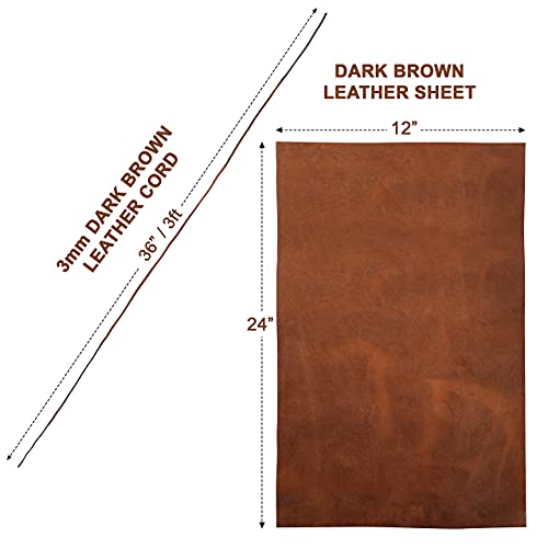 Genuine Leather Sheets For Crafts, Tooling Leather Sheet 12" X 24" - Full Grain Buffalo Brown Leather Fabric, Leather Crafting Kit, Veg Tan Leather For Leather Craft With 36" Leather Cord By Moonster® #TOP6