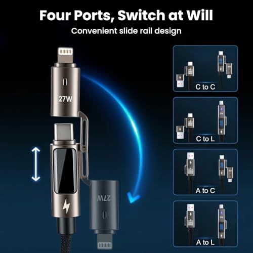 Image of Verilux 4 in 1 Magnetic Type C Cable with Digital Display, PD 240W Type C Cable Fast Charging with 480Mbps Data Sync, USB Charging Cord Combo C /USB /Lighting Port for iPhone 17 /16 /15, Galaxy S26, 1M