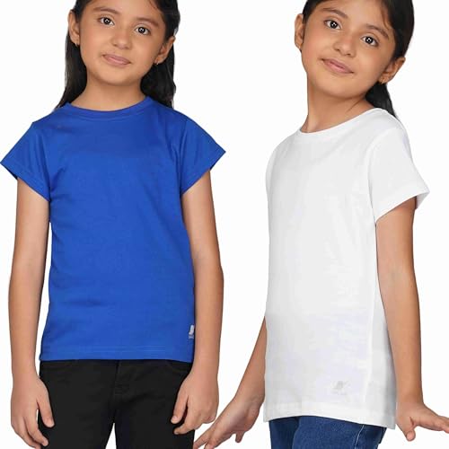 Image of Kids Round Neck T-Shirt Half Sleeves 100% Cotton Rich Soft Comfortable Fit Stylish Plain Color 1+1 Combo Original Brand Tshirt for Girls