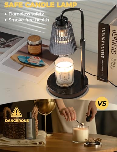 Image of Marble Candle Warmer Lamp Black with Cycle Timer, Dimmable Wax Melt Warmer