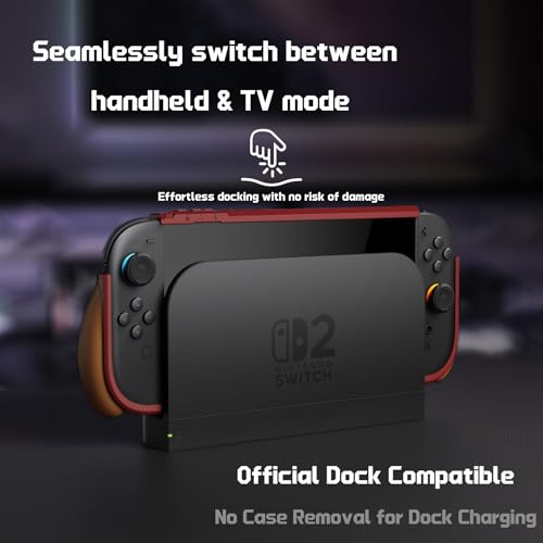 Image of PlayVital for Switch 2 Beyond-Grip Dockable Case, Interchangeable FPS /Omni Ergonomic Grips + Military-Grade Drop Protective Cover + 2 Joystick Caps for Nintendo Switch 2 (Red & Orange)