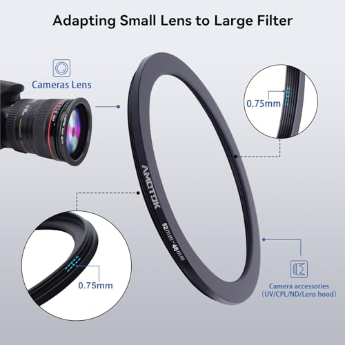 Adaptador de lente de 52 mm a 46 mm, anillo reductor de filtro, compatible con todos los accesorios de filtro de 46 mm, fabricado con mecanizado CNC miniatura 3