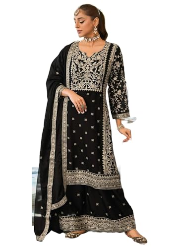Costume indien Chinon femme robe noire broderie traditionnelle taille M 12042