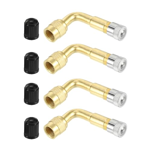 Image of 1 Set 90-Degree Universal Tire Valve Stem Extenders Extension Adapter - Cars RV Bicycles Motorcycles Trailers Tubeless Tire Valve - Copper Gold Tone