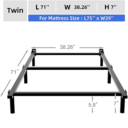 Image of Twin Bed Frame 7 Inch Twin Size Metal Bed Frame for Box Spring and Mattress, Tool-Free Heavy Duty Bedframe Easy Assembly Box Spring Base Black