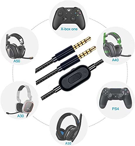 Leclooc Replacement Cable For Astro A10/A40/A30 Headset Inline Mute Volume Control Compatible With Xbox One Play Station 4 Ps4 Headphone Audio Extension Cable 6.5 Feet (Black) #TOP2