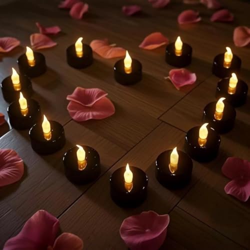 Flameless LED tea wax lamp battery powered, with a usage time of over 200 hours and flickering flames | Durable, safe, smoke-free, very suitable for weddings, festivals, and gatherings (Black: 8pcs)