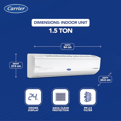 Image of Carrier 1.5 Ton 4 Star AI Flexicool Inverter Split AC (Copper, Convertible 6-in-1 Cooling,Dual Filtration with HD & PM 2.5 Filter, Auto Cleanser, ESTER NEO Exi, CAI18ES4R33F0,White)