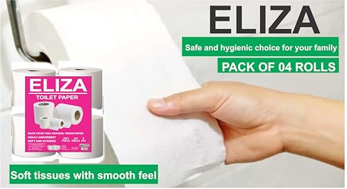 Image of Eliza Premium 3 Ply Toilet Disposable Roll Pack of 4, Toilet Paper, Toilet & Tissue Roll, Pack of Four Toilet Tissue Paper Rolls 200 Pulls Each- 9.8 x 10 cm