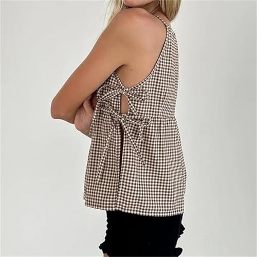 Women Tie Side Tank Top Sleeveless Split Peplum Coquette Shirt Plaid Trendy Going Out Summer Tops Y2k Streetwear2