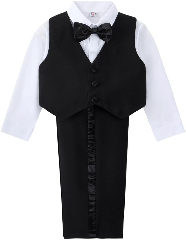 Dressy Daisy Baby Boy Tuxedo 5 Pieces Set Formal Dress Suit Gentleman Tux Wedding Outfit Black White Ivory - Image 3