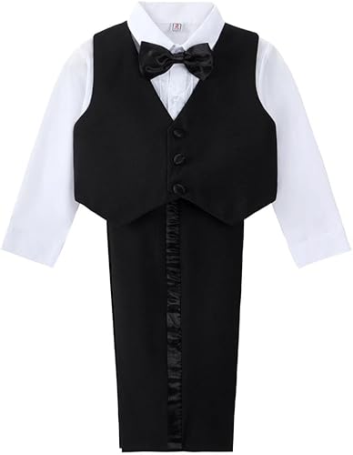 Miniatura 10 de Dressy Daisy Conjunto de 5 piezas de esmoquin para bebé niño pequeño traje de vestido formal para caballero traje de boda negro blanco marfil