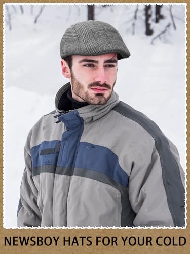 Image of Newcotte Newsboy Cap for Men Paper Boy Hat | Flat Newsies Hat, Irish Beret Hat,Boinas Para Hombre, Classic Herringbone for Cabbie Driving Hunting