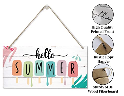 Hello Summer Sign Decor, Hanging Wood Sign Home Decorative, Printed Wood Wall Art Sign, Summer Home Decor Indoor Outdoor, Farmhouse Summer Decor Sign For Home Wall Front Door Decorations #TOP2
