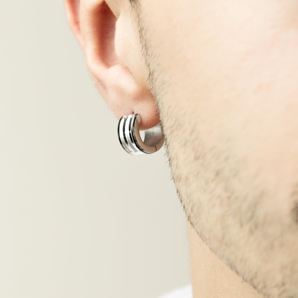 Image secondaire de Boucles d'oreilles créoles en acier LOTUS - Argent