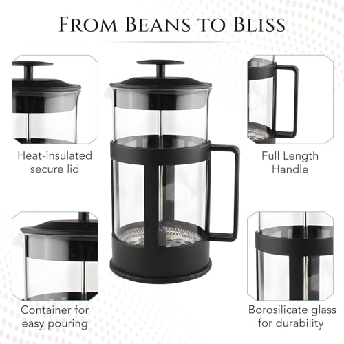 Image of Premium French Press Coffee Maker with Heat-Resistant Borosilicate Glass - Portable Travel Coffee & Tea Press, Thickened Cold Brew Coffee Pot for Camping, Home, Office & Gift Use
