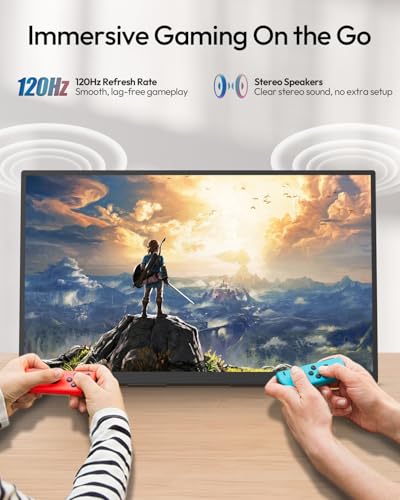Image of MESWAO 24 Inch Portable Monitor 120Hz FHD IPS Laptop Screen Extender, Large Travel Monitor with NO-Tipping 180 Stand & VESA, HDMI USB-C Second Screen for MacBook PC Home Office Gaming