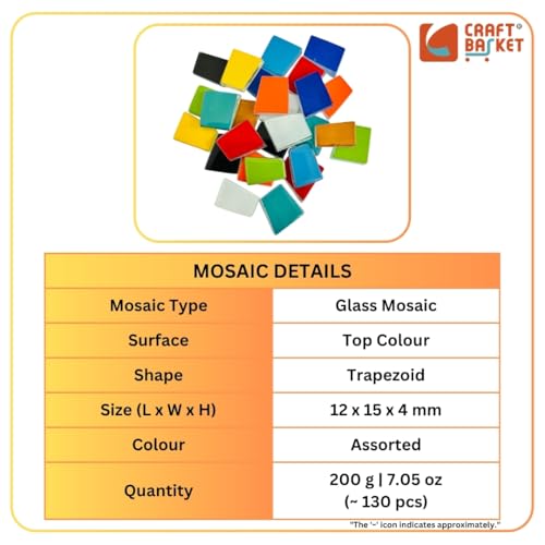 Image of Assorted Colours Glass Mosaic Tiles (20 Variations) (All Packs: 100 g,200 g,500 g), DIY Mosaic Art, Decoration, Crystal Glass Mosaic Tiles (Top Colour Trapezoid), 200 g