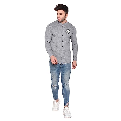 Image of Geum Men's Long Sleeve Mandarin Collar Shirt Silver XL
