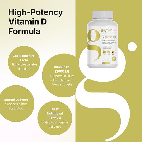 Image of GLIMLACH Vitamin D3 50mcg (2000 IU), Vitamin D, Immune Support, Bone Health, Muscle Strength and Promotes Calcium, Vitamin D3 Strength Tablet Pack for Everyday Selection