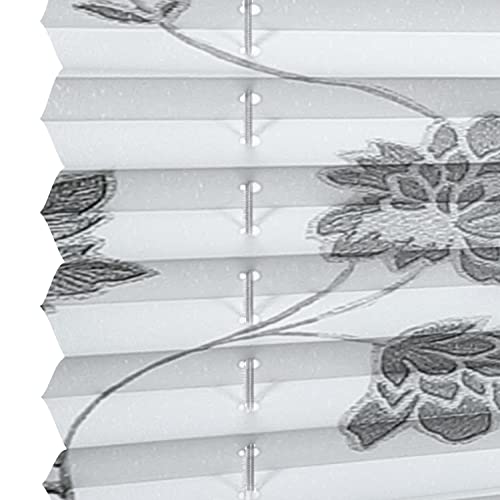 Store plissé à pincer opaque avec kit d'installation complet blanc fleurs