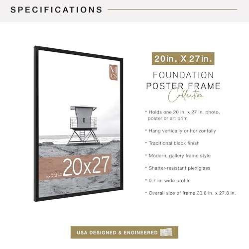 Image of MCS Foundation 20x27 Poster Frame Traditional Black, Vertical & Horizontal Wall Hanging Large Picture Frame for Photos, Posters & Art Prints (1-Pack)