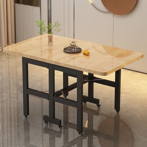 NHPJFDC Mesa de Comedor Plegable para 4-6 Personas, Mesa de Comedor versátil con alas abatibles y Ruedas, mesas de Cocina Modernas para Espacios pequeños (Color Madera Negro, 120 cm/47,2 Pulgadas)