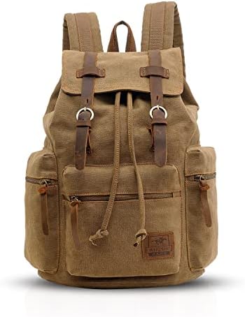 FANDARE Vintage Backpack Canvas Daypacks School Bag Outdoor Hiking Rucksack College Bookbag Teenager Travel Field Pack Large Knapsack Durable Infantry Pack for Women Men Black